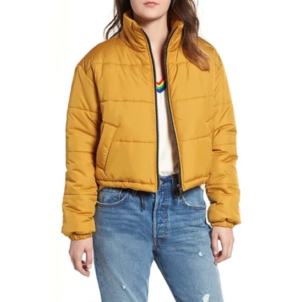 BP Nordstrom Mustard Yellow Cropped Puffer Jacket Coat XXS